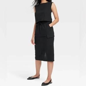 A NEW DAY NWT $28 Linen Blend Midi Cargo Style Black Skirt Size XS